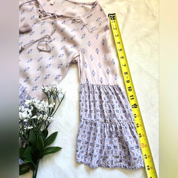 Mudd BOHO Vintage 3/4 Bell Sleeved Ruffled Pink and Purple Blouse Size XS - Picture 9 of 13